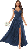 Chiffon Floral Bridesmaid Dresses with Slit Sleeveless Corset Ruffle A Line Long Formal Evening Gowns for Wedding
