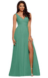 V Neck Chiffon Bridesmaid Dresses for Wedding 2027 Long Pleated Sleeveless Formal Prom Evening Gowns with Slit
