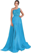 One Shoulder Sequin Prom Dress Long A-Line Tulle Formal Evening Gowns for Women 2027