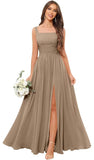Kingbridal Chiffon A-line Bridesmaid Dresses for Women 2027 Long Square Neck Pleated Formal Evening Party Dress with Slit