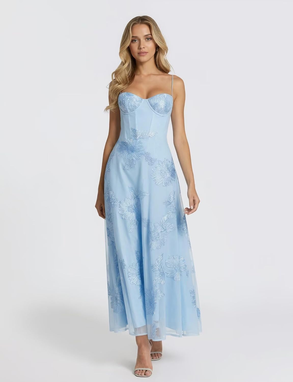 Jacquard Tulle Prom Dresses Spaghetti Straps Formal Evening Party Dress Tea Length