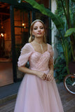 Tulle Tea Length Prom Dresses for Women Off The Shoulder Ball Gowns Teens Sweetheart Beaded Puffy Princess Dress