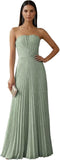Ruched Strapless Prom Dresses for Women Long A Line Cocktail Dress Pleated Chiffon Formal Wedding Guest Dress