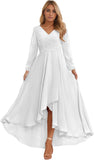 Long Sleeve Bridesmaid Dresses for Women 2025 V Neck Ruched Chiffon Formal Dress