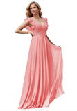 Women's V Neck Ruffle Chiffon Bridesmaid Dresses Long with Pockets Ruched Formal Dresses
