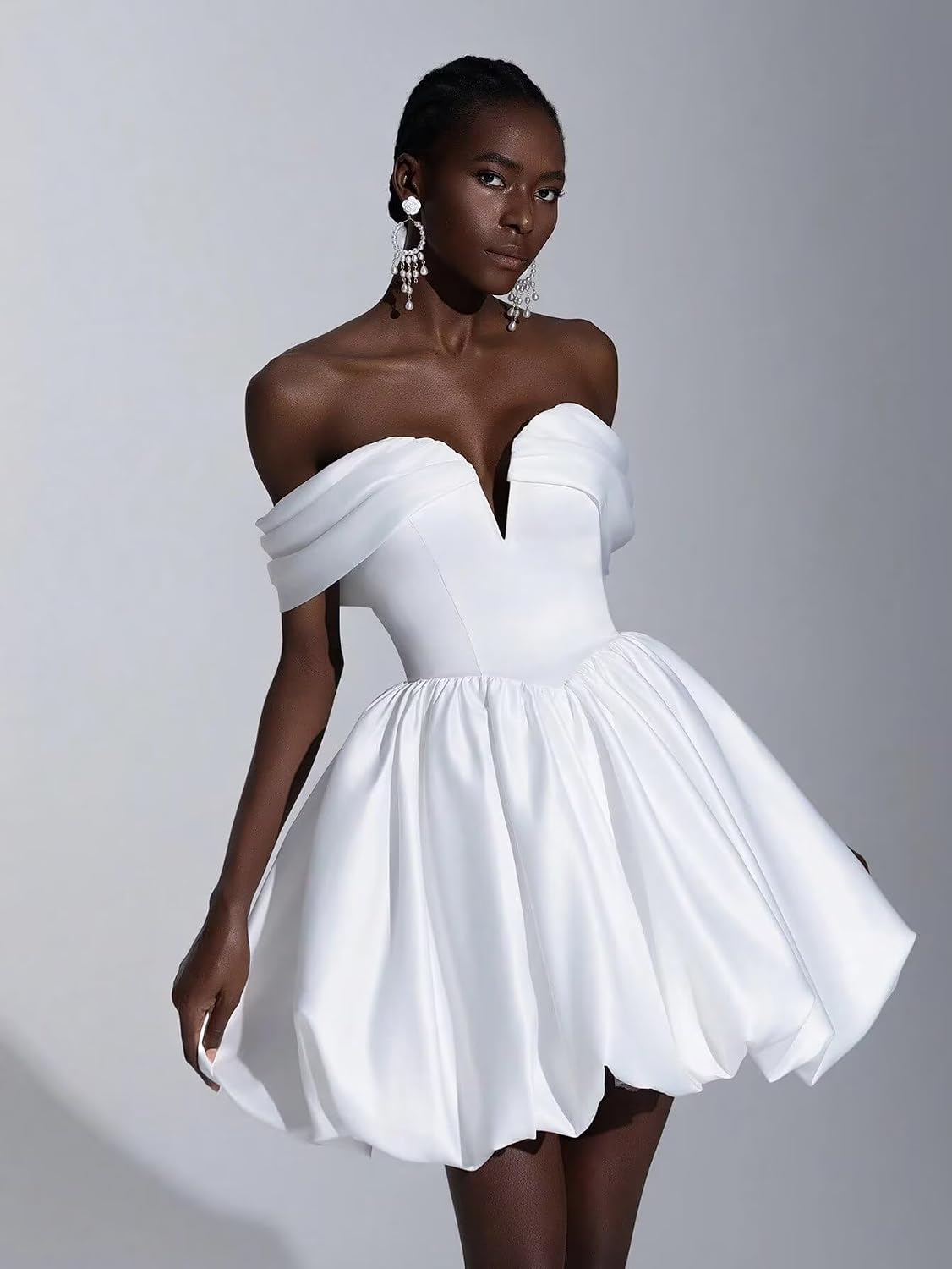 Off Shoulder Satin Homecoming Dresses Teens Short Bubble Dress A Line Mini Cocktail Party Gown