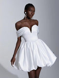 Off Shoulder Satin Homecoming Dresses Teens Short Bubble Dress A Line Mini Cocktail Party Gown