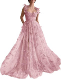Vestidos de fiesta largos de tul con mariposas 3D para adolescentes, vestidos de fiesta formales de noche bordados con abertura 