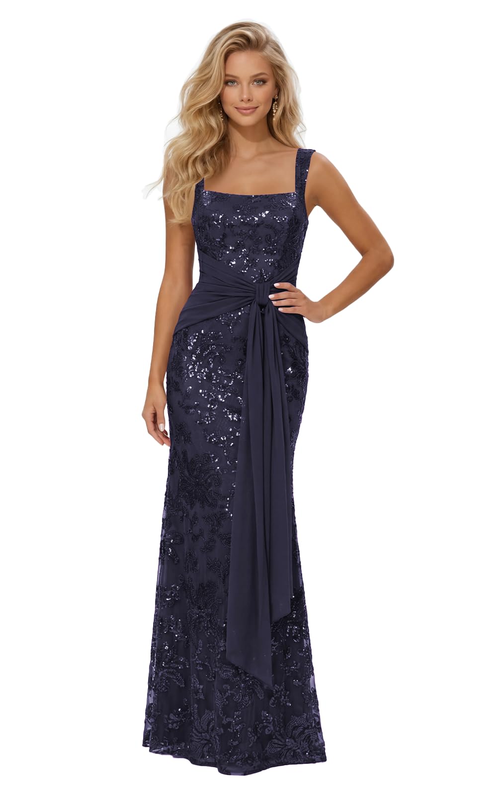 Lace Sequin Spaghetti Straps Prom Dress Long Ball Gown 2026 Mermaid Front Tie Backless Formal Evening Gowns