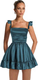 Satin Homecoming Dresses for Teens 2027 A-line Ruched Square Neck Short Prom Formal Cocktail Gowns with Pockets