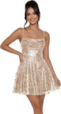 Sequin Prom Dresses 2026 for Teens Spaghetti Straps Cowl Neck Short Cocktail Party Dress