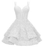 Sequin Homecoming Dresses for Teens 2027 Sparkly Short Layered Aline Prom Dresses Spaghetti Straps Cocktail Party Gowns
