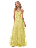 Spaghetti Strap Sparkly Prom Dress for Women Long Tulle Lace Formal Dress Laces Evening Party Gown