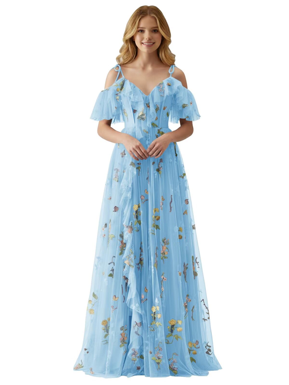 Fairy Tulle Junior Bridesmaid Dresses for Teen Girls Long Flower Embroidery Formal Prom Flower Girl Dress Gown with Slit