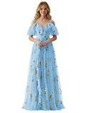 Fairy Tulle Junior Bridesmaid Dresses for Teen Girls Long Flower Embroidery Formal Prom Gown with Slit