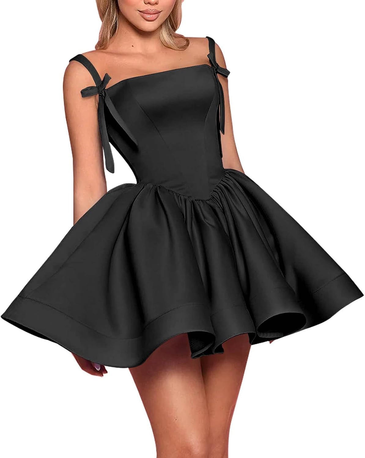 Satin Homecoming Dresses for Teens 2027 Spaghetti Straps Square Neck A-line Short Prom Dresses with Pockets