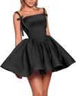 Satin Homecoming Dresses for Teens 2027 Spaghetti Straps Square Neck A-line Short Prom Dresses with Pockets