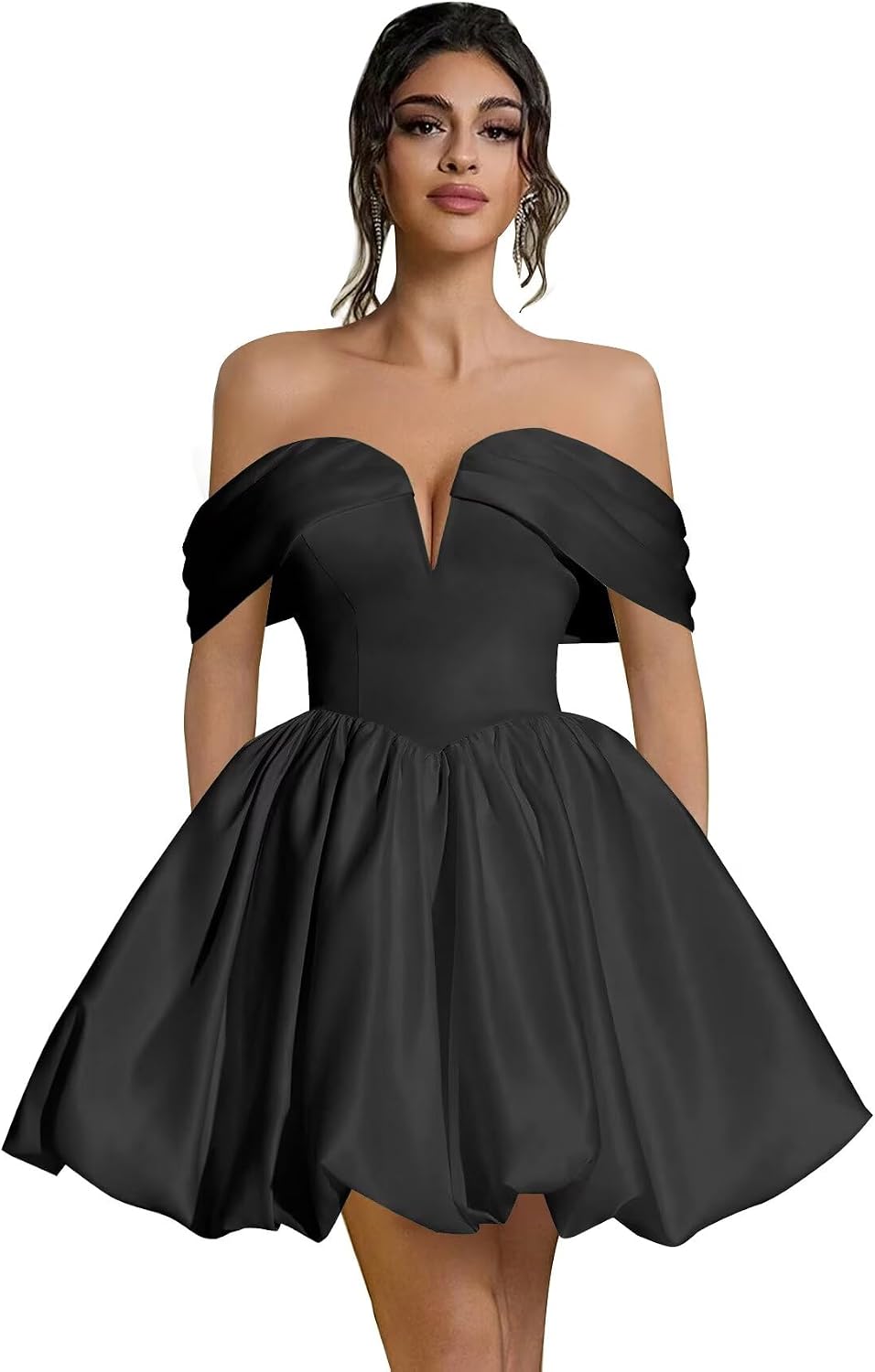 Off Shoulder Satin Homecoming Dresses Teens Short Bubble Dress A Line Mini Cocktail Party Gown
