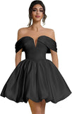Off Shoulder Satin Homecoming Dresses Teens Short Bubble Dress A Line Mini Cocktail Party Gown