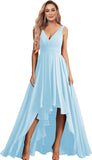 Vestidos de dama de honor con escote en V para mujer, para boda, con bolsillos, de gasa fruncida, largos, formales, para fiesta de graduación y noche.