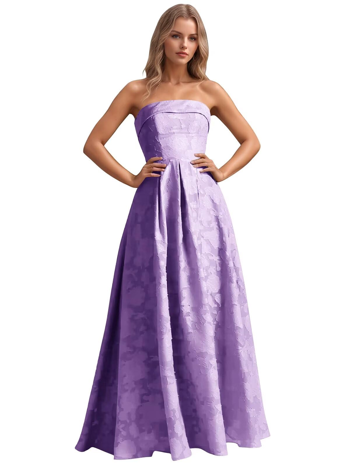 Jacquard Floral Prom Dresses Strapless Maxi Evening Gowns A-Line Ruched Formal Party Dress Elegant