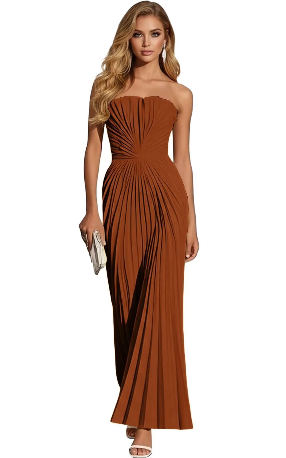 Women's Strapless Pleated Bridesmaid Dress Elegant Sweetheart Neck Formal Prom Gown for Wedding Guest