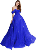 Sparkly Tulle Prom Dress 2026 Off The Shoulder Formal Dresses for Women Glitter A Line Long Ball Gown