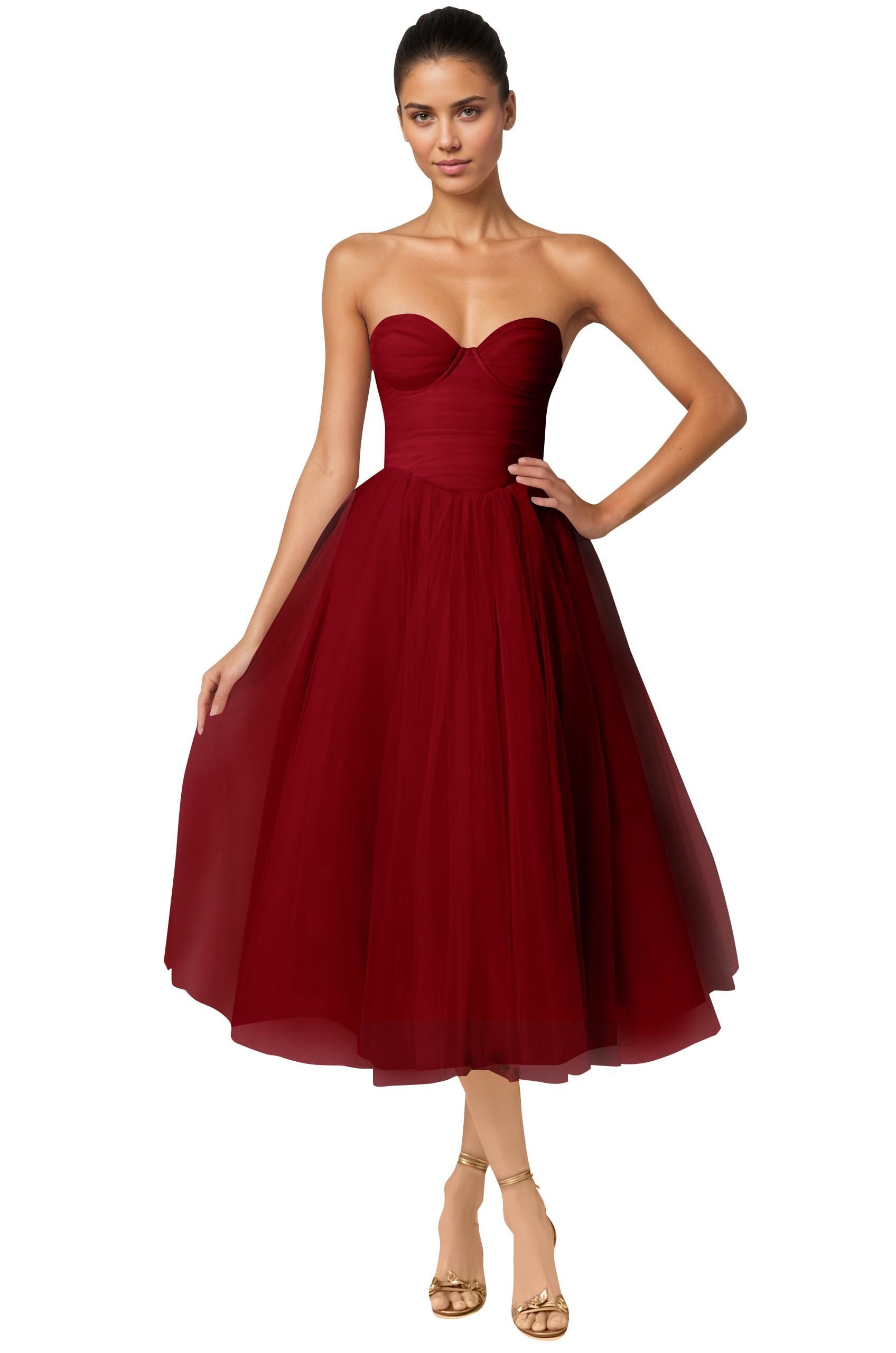 Strapless Prom Dresses Sweetheart Tulle Ball Gowns Corset Short Homecoming Dresses Pleated Lace-up Evening Dresses