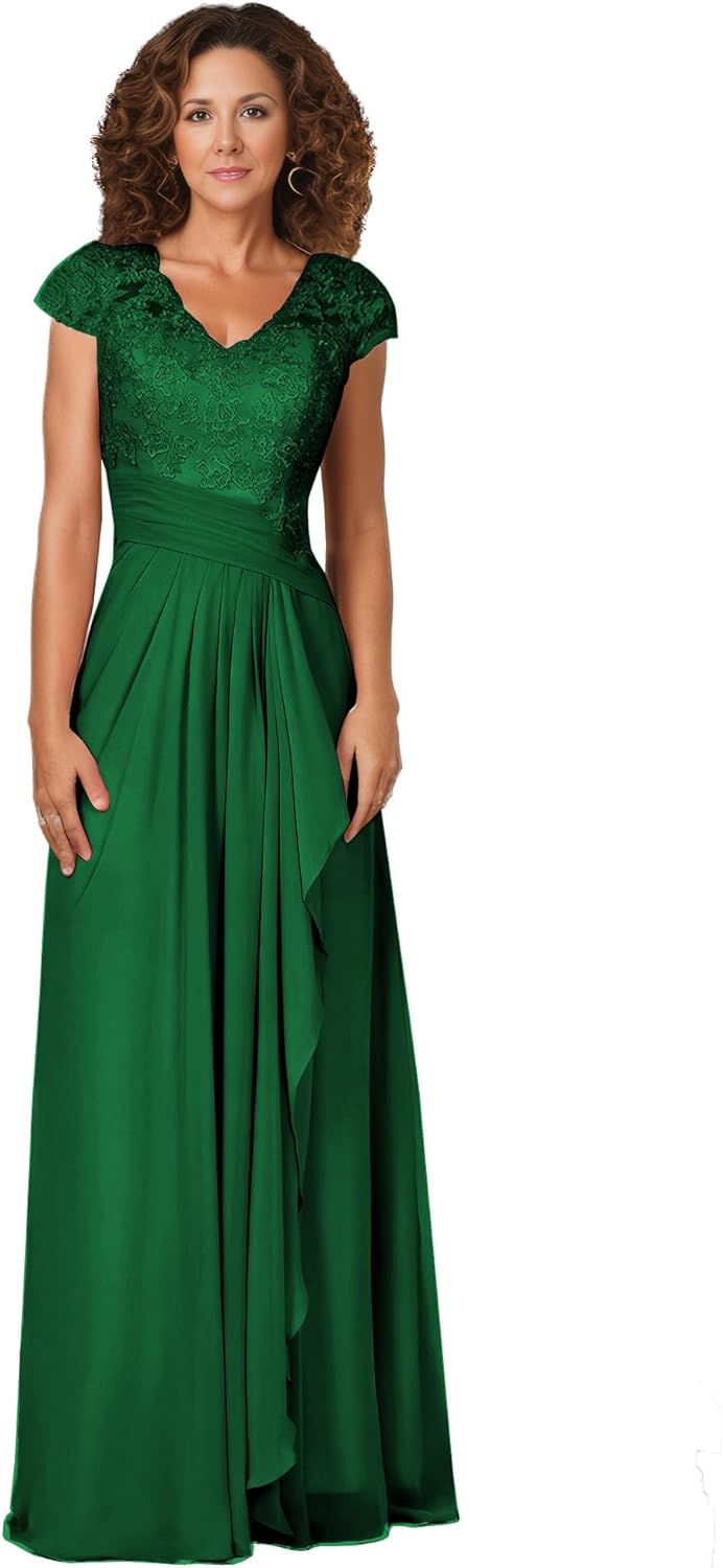 Women's Mother of The Bride Dresses for Wedding V Neck Lace Appliques Formal Evening Gowns