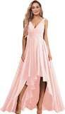 Vestidos de dama de honor con escote en V para mujer, para boda, con bolsillos, de gasa fruncida, largos, formales, para fiesta de graduación y noche.