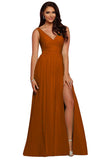 V Neck Chiffon Bridesmaid Dresses for Wedding 2027 Long Pleated Sleeveless Formal Prom Evening Gowns with Slit