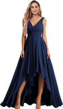 Vestidos de dama de honor con escote en V para mujer, para boda, con bolsillos, de gasa fruncida, largos, formales, para fiesta de graduación y noche.