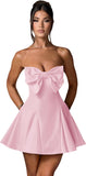 Women's Elegant Bow Strapless Homecoming Dress A Line Swing Tube Mini Dress Short Evening Party Prom Dress