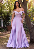 Womens Off Shoulder Prom Evening Dresses Satin Long Formal Wedding Guest Gowns Dress with Slit