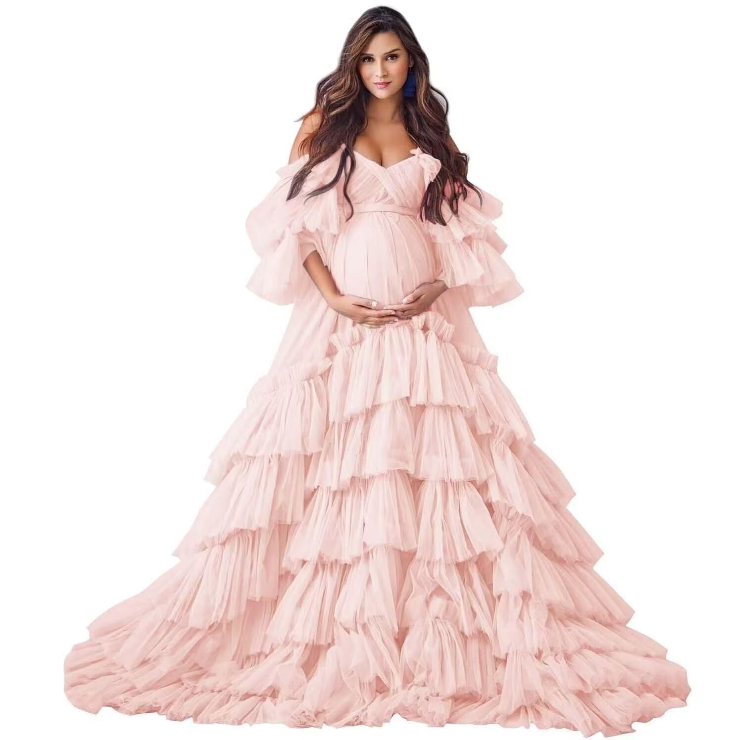 Puffy Tulle Robe Maternity Dress for Photoshoot Off Shoulder Bridal Lingerie Maternity Gowns for BabyShower