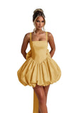 Puffy Satin Homecoming Dresses Mini A-line Short Prom Dress with Bow Cocktail Party Gown