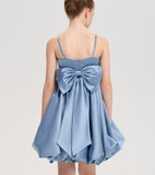 Satin Homecoming Dress for Girls Short Satin Flower Girl Dresses for Wedding Party Prom Gown with Bow