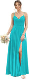 Vestidos de dama de honor largos con tirantes finos y bolsillos, plisados, formales, de noche, con abertura 
