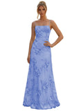 Floral Embroidery Prom Dresses for Women Spaghetti Straps A Line Formal Maxi Dress