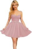 Vestidos cortos de tul brillante para adolescentes, con tirantes finos y corte en A, para fiesta de graduación.