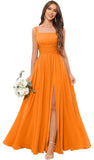 Kingbridal Chiffon A-line Bridesmaid Dresses for Women 2027 Long Square Neck Pleated Formal Evening Party Dress with Slit