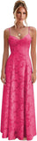 Spaghetti Strap Bridesmaid Dresses for Women Jacquard Floral A Line Long Formal Evening Gown