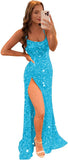 Women's Sequin Mermaid Prom Dresses with Slit Glitter Criss-Cross Long Formal Evening Gowns