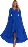 Long Sleeve Bridesmaid Dresses for Women 2025 V Neck Ruched Chiffon Formal Dress