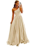One Shoulder Sequin Prom Dresses for Women 2027 Sparkly Long A-Line Formal Evening Party Ball Gowns with Pockets