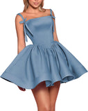 Satin Homecoming Dresses for Teens 2027 Spaghetti Straps Square Neck A-line Short Prom Dresses with Pockets