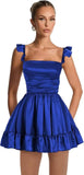 Satin Homecoming Dresses for Teens 2027 A-line Ruched Square Neck Short Prom Formal Cocktail Gowns with Pockets