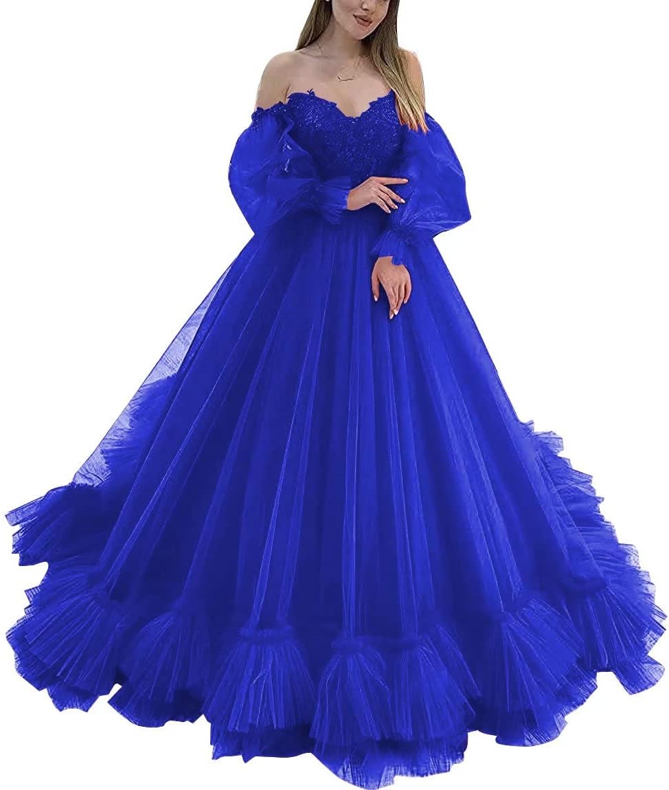Off Shoulder Lace Appliques Ball Gown Quinceanera Dresses Long Sleeve Wedding Dress Bridal Gowns