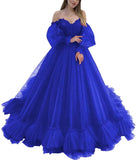 Off Shoulder Lace Appliques Ball Gown Quinceanera Dresses Long Sleeve Wedding Dress Bridal Gowns