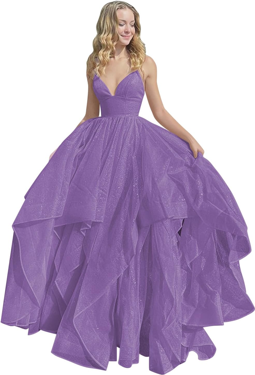 Women's Sparkly Tulle Prom Dress 2023 Long Ball Gown Spaghetti Straps Quinceanera Dress